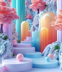 Poster - Pastel Dreamland Abstract Scene