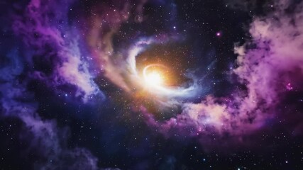 fiery explosion in a distant galaxy, surrounded by a vibrant nebula and stars, as the camera zooms o