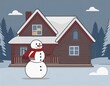 © ArtPixel-Portfolio - Snowman standing outside cozy house covered in snow at night