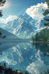 Canvas Print - Majestic Mountain Reflections on a Serene Lake