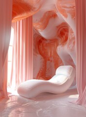 Poster - Abstract Pink Room Interior Design with Lounger