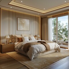 Canvas Print - Modern Beige Bedroom Interior Design