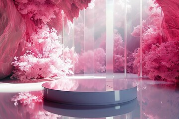 Canvas Print - Pink Floral Display Podium Scene