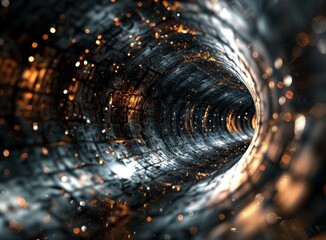 Poster - Glowing particles in a dark tunnel