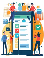 Aufkleber - People use a large smartphone to create engaging surveys and polls, enhancing social media interaction and gathering insights. Generative AI