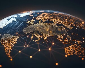 Poster - Illuminated globe with network connections showcasing global communication and technology in a modern digital world.