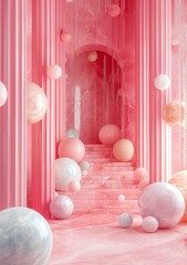 Poster - Pink Marble Staircase with Floating Balls