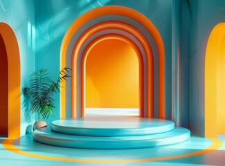 Poster - Vibrant Turquoise and Orange Archway Display