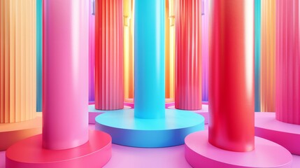 Sticker - Colorful Columns and Stages in a Vivid Space