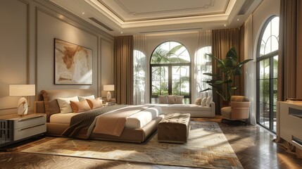 Canvas Print - Luxury Bedroom Interior Design Illustration