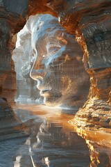 Wall Mural - Abstract Digital Face Sculpture in a Canyon