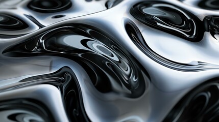 Sticker - Black and white abstract liquid metal morphing