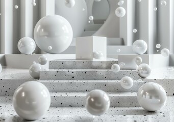 Wall Mural - Abstract White Geometric Background with Floating Spheres