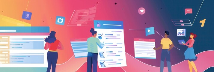 Aufkleber - Groups of diverse individuals actively participate in online polls and surveys to share their thoughts and preferences regarding various topics. Generative AI