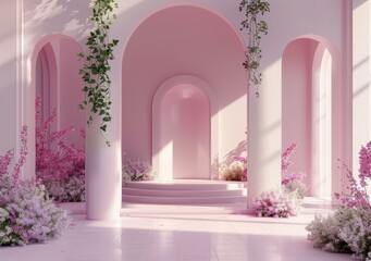 Sticker - Pink Archway Floral Decor Interior