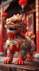 Ornate Chinese Guardian Lion Statue Decor