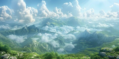 Canvas Print - Majestic Mountain Scenery with Cloudscape