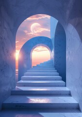 Canvas Print - Abstract Architectural Staircase at Sunrise