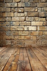 Canvas Print - Old brick wall and wooden floor