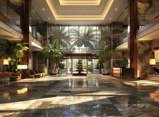 Sticker - Luxury Hotel Lobby Interior Design Illustration