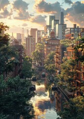 Wall Mural - Sunrise over the City Canal