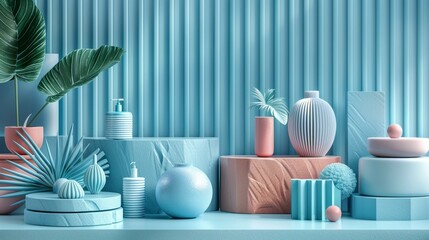 Sticker - Modern Abstract Interior Design Scene with Pastel Colors