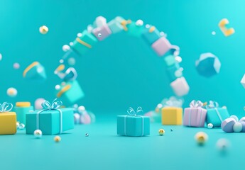 Wall Mural - floating gift boxes and ornaments on a turquoise background 