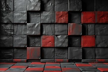 Wall Mural - Black and red 3D cube background