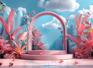 Poster - Pink Floral Archway Display Scene