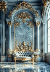 Poster - Luxury Blue and Gold Baroque Interior Design