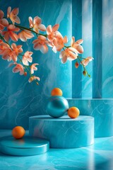 Poster - Elegant Floral Still Life Display with Teal Marble