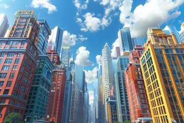 Wall Mural - Colorful Skyscrapers in a Vibrant Cityscape