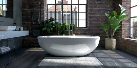 Wall Mural - Modern Industrial Bathroom with a Luxurious Tub