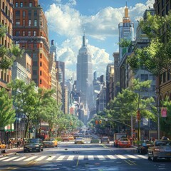 Canvas Print - Vibrant City Street Scene with Skyscrapers