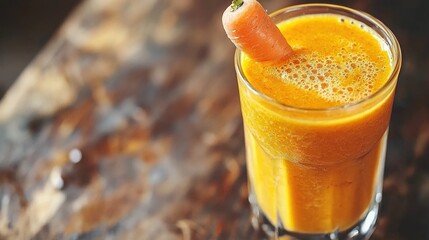 Canvas Print -  A carrot protruding from the glass containing orange juice