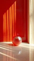 Poster - Red Interior Design with a Glass Sphere