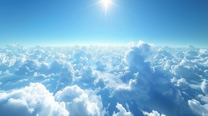 Sticker - Beautiful Cloudscape with Puffy White Clouds and Blue Sky