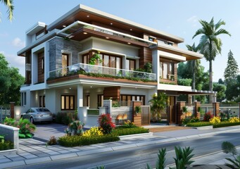 Canvas Print - Modern House Exterior Design Illustration