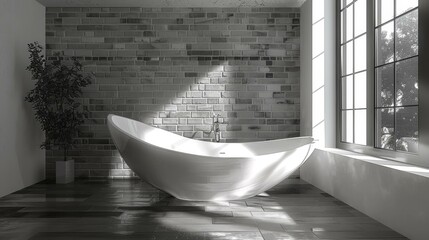 Wall Mural - Modern Industrial Style Bathroom with Bathtub