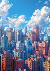 Wall Mural - Colorful Cityscape Illustration with Vivid Sky