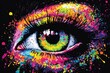 © DZMITRY - In this close-up, colorful paint splashes are seen around the pupil of a human eye
