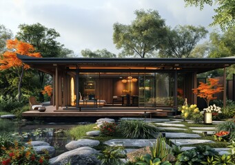 Canvas Print - Modern Japanese Garden House Exterior Design