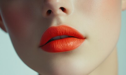 A woman's face with a bright red lip