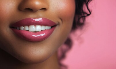 A woman with a big smile is showing her teeth