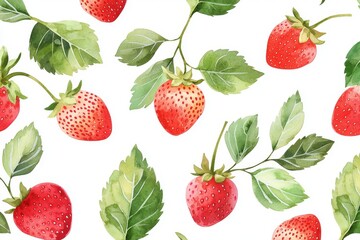 Wall Mural - Watercolor artwork showcasing strawberries and greenery featuring berries and foliage