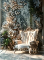 Sticker - Ornate Baroque Style Armchair in Luxurious Interior Design