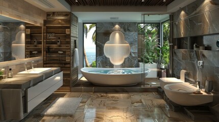 Canvas Print - Luxury Tropical Modern Bathroom Interior Design