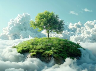 Sticker - Floating Island Paradise with Lush Greenery and Clouds