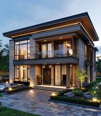 Canvas Print - Modern Elegant Mansion Exterior Design