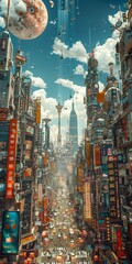 Wall Mural - Futuristic Cityscape Illustration with Colorful Buildings